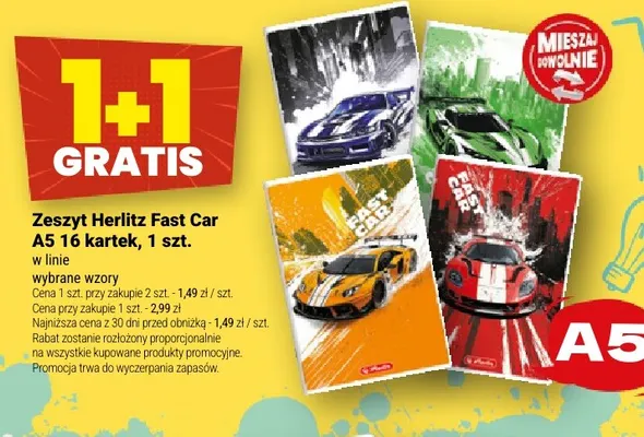 Zeszyt Herlitz Fast Car A5 16 kartek w linie promocja w Twój Market