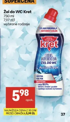 Żel do WC Kret Biel i Higiena promocja w Delikatesy Centrum