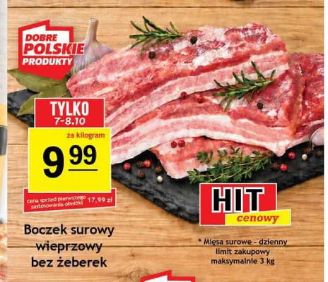 Boczek surowy wieprzowy bez żeberek promocja w Gram Market