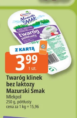 Twaróg klinek bez laktozy Mazurski Smak Mlekpol promocja w Leclerc