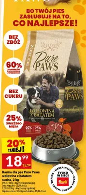 Karma dla psa Pure Paws wołowina z batatem sucha, 2 kg promocja w Twój Market