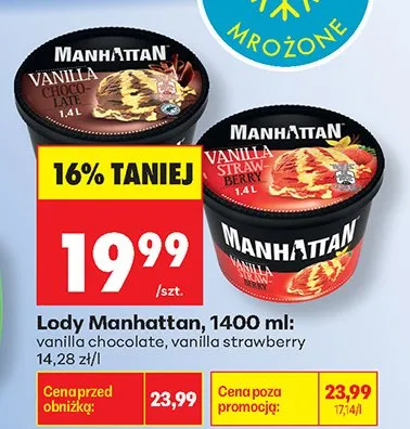 Lody Manhattan vanilla chocolate 1400ml promocja w Biedronka
