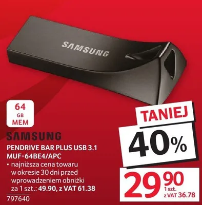 Pendrive SAMSUNG USB 3.1 MUF-64BE4/APC promocja w Selgros