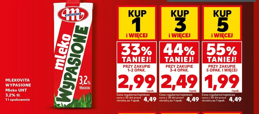 Mleko UHT Wypasione Mlekovita 3,2% promocja w Kaufland