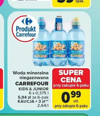 Woda mineralna niegazowana Carrefour Kids & Junior promocja w Carrefour
