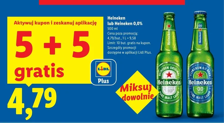 Piwo bezalkoholowe Heineken 0,0% promocja w Lidl