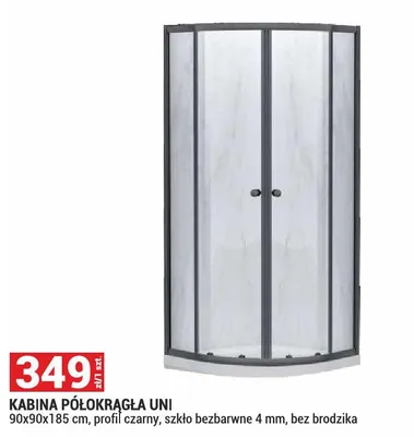 Kabina półokrągła Uni 90x90x185cm profil czarny szkło bezbarwne 4mm bez brodzika promocja w Merkury Market