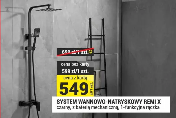 System wannowo-natryskowy Remi X czarny z baterią mechaniczną 1-funkcyjna rączka promocja w Merkury Market