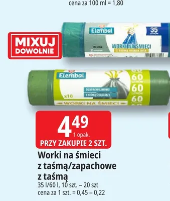 Worki na śmieci z taśmą Elembal promocja w Leclerc