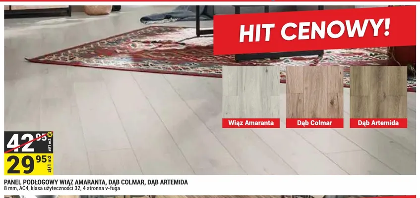 Panel podłogowy Dąb Colmar 8mm AC4 klasa użyteczności 32 4 stronna v-fuga promocja w Merkury Market