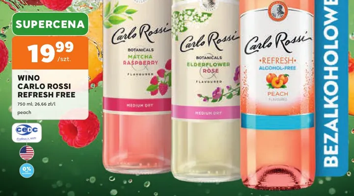 Wino bezalkoholowe Carlo Rossi Refresh peach promocja w Stokrotka
