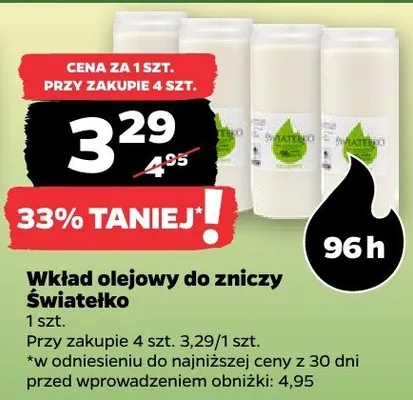 Wkład olejowy do zniczy Światełko 96h promocja w Netto