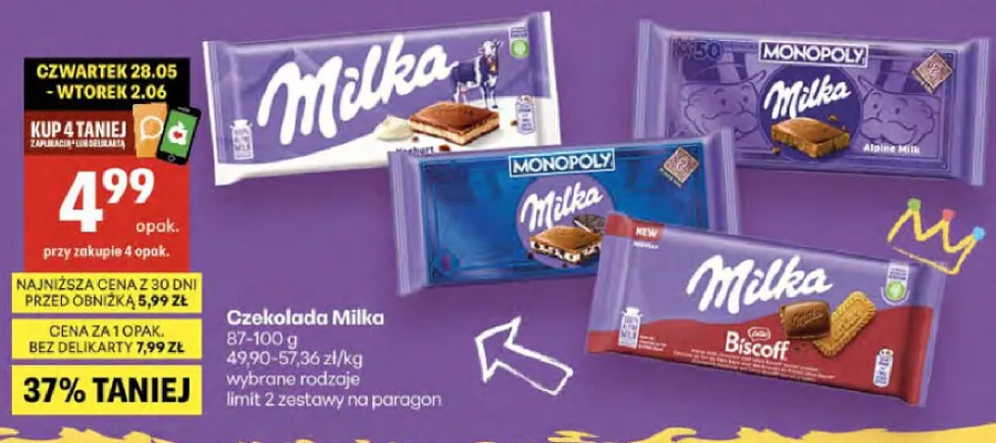 Czekolada Milka Monopoly promocja w Delikatesy Centrum