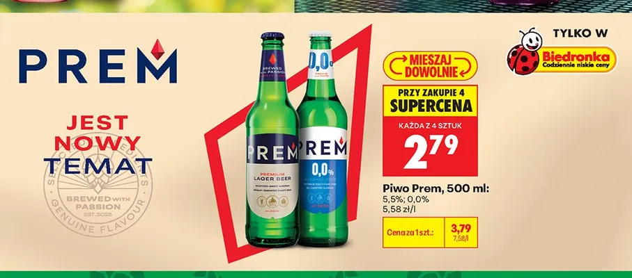 Piwo Prem Premium Lager promocja w Biedronka