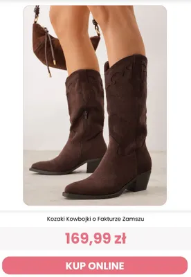 Kozaki kowbojki o fakturze zamszu Reneé promocja w Renee