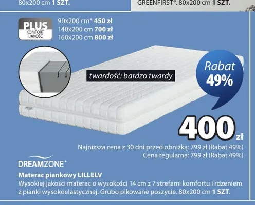 Materac piankowy Dreamzone Lillelv 80x200 cm promocja w Jysk