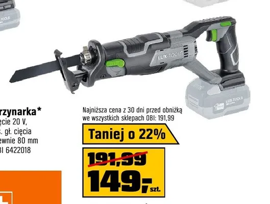 Piła szablasta LUX-TOOLS napięcie 20V dł. skoku brzeszczotu 22mm promocja w OBI