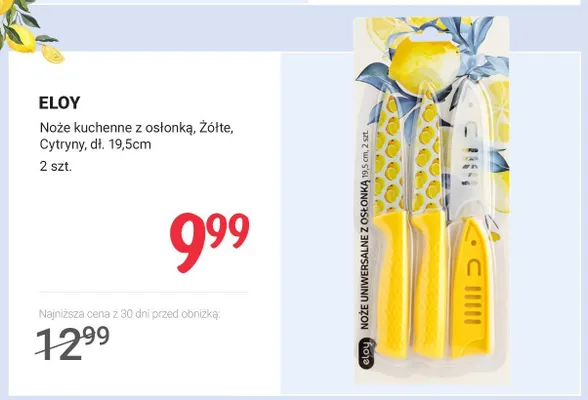 Noże kuchenne z osłonką ELOY Żółte Cytryny dł. 19,5 cm promocja w Rossmann
