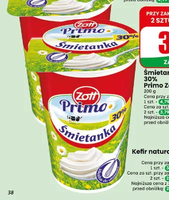 Śmietanka Primo Zott 30% promocja w Dino