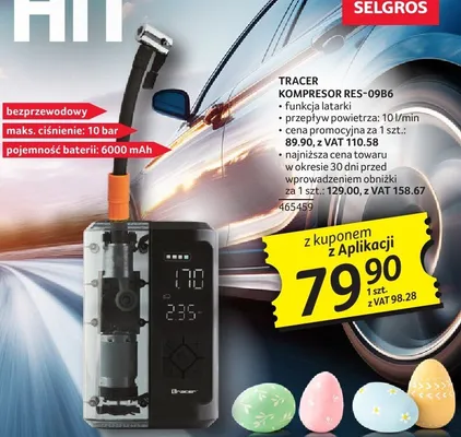Kompresor Tracer RES-0986 maks. ciśnienie: 10 bar pojemność baterii: 6000 mAh promocja w Selgros