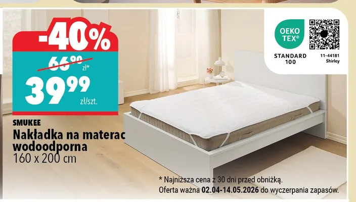 Nakładka na materac Smukee wodoodporna 160x200cm promocja w Biedronka Home