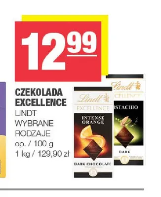 Czekolada Excellence Lindt promocja w SPAR