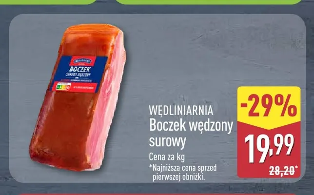 Boczek wędzony surowy Wędliniarnia promocja w Aldi