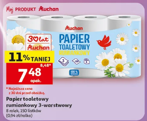 Papier toaletowy rumiankowy 3-warstwowy Auchan promocja w Auchan