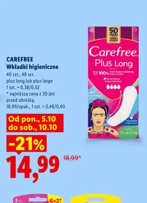 Wkładki higieniczne Carefree Plus Large promocja w Lidl