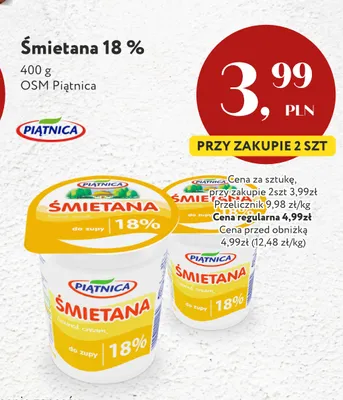 Śmietana Piątnica 18% promocja w Market Point