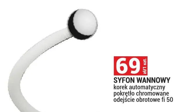 Syfon wannowy korek automatyczny pokrętło chromowane odjście obrotowe fi 50 promocja w Merkury Market