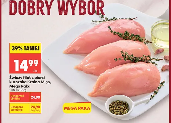 Świeży filet z piersi kurczaka Kraina Mięs Mega Paka promocja w Biedronka