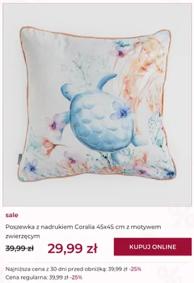 Poszewka z nadrukiem Coralia 45x45 cm z motywem zwierzęcym promocja w home&you