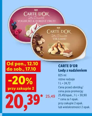 Lody z nadzieniem Carte D'Or Les Desserts Tiramisu promocja w Lidl