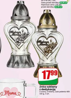 Znicz szklany z dedykacją czas palenia 40h Dino promocja w Dino