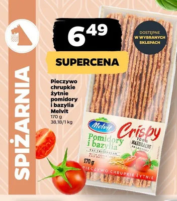 Pieczywo chrupkie żytnie pomidory i bazylia Melvit Crispy promocja w Netto