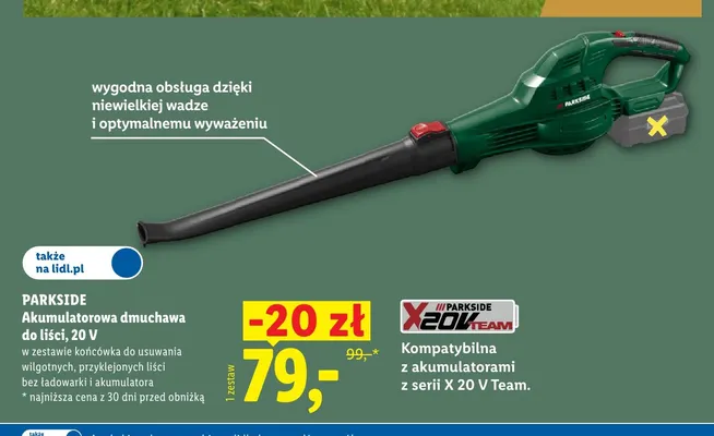 Akumulatorowa dmuchawa do liści 20V Parkside promocja w Lidl