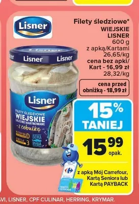Filety śledziowe wiejskie Lisner promocja w Carrefour Market