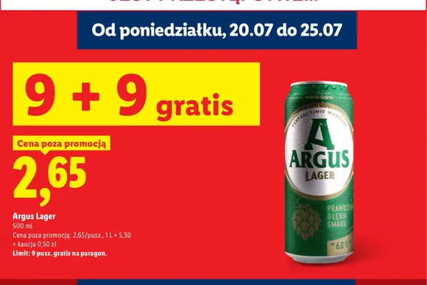 Piwo Argus Lager promocja w Lidl