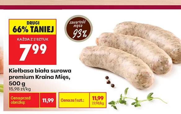 Kiełbasa biała surowa premium Kraina Mięs promocja w Biedronka