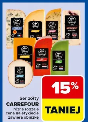 Ser żółty różne rodzaje cena na etykiecie zawiera obniżkę promocja w Carrefour Market