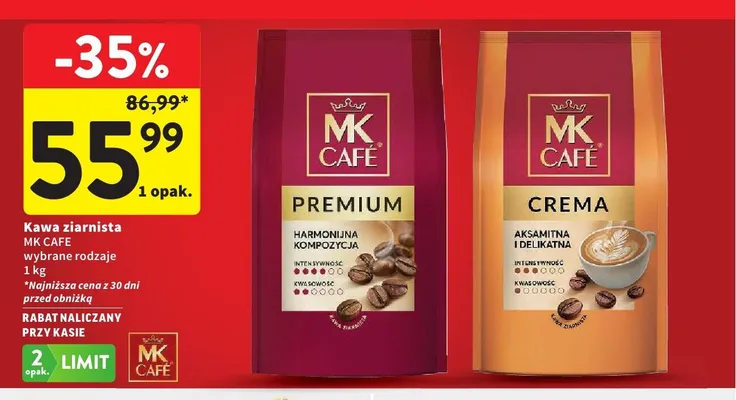 Kawa ziarnista MK Cafe Crema promocja w Intermarche
