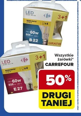Żarówki Carrefour B22 60W 806lm Warm White 4-pak promocja w Carrefour