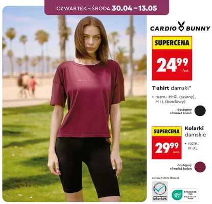 T-shirt damski Cardio Bunny bordowy rozm. M i L promocja w Biedronka