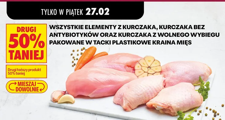 Kurczak z wolnego wybiegu pakowany w tacki plastikowe promocja w Biedronka