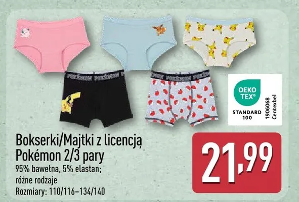 Bokserki/Majtki z licencją Pokémon 2/3 pary promocja w Aldi