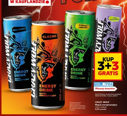 Napój energetyzujący Crazy Wolf o smaku limonki promocja w Kaufland