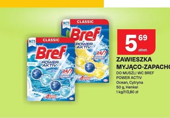 Zawieszka myjąco-zapachowa do muszli WC Bref Power Activ Cytryna promocja w Chorten