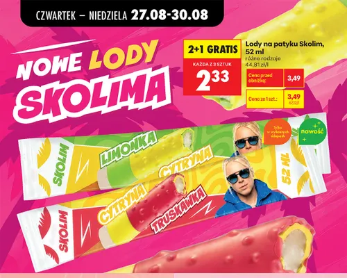 Lody na patyku Skolim limonka cytryna promocja w Biedronka