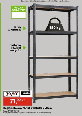 Regał metalowy NU150B 180x90x40 cm promocja w Leroy Merlin